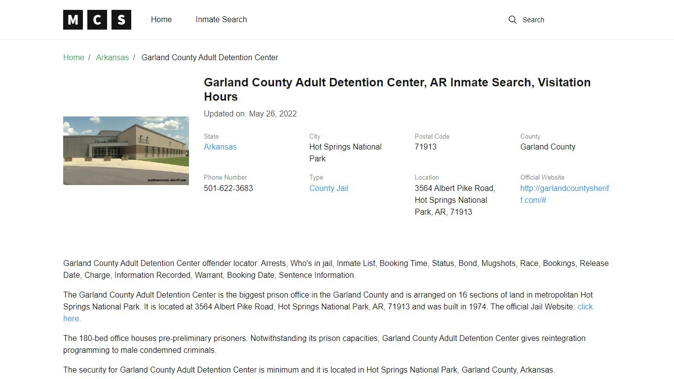 Garland County, AR Jail Inmates Search, Visitation Rules